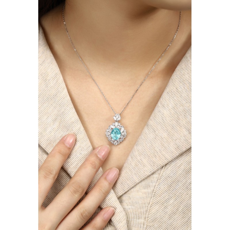 Ruif Jewelry Classic Design PT950 Platinum 6.69ct Lab Grown Paraiba Pendant And 2.795ct Lab Diamond Pendant Gemstone Jewelry