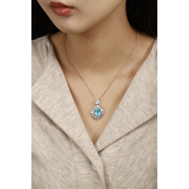 Ruif Jewelry Classic Design PT950 Platinum 6.69ct Lab Grown Paraiba Pendant And 2.795ct Lab Diamond Pendant Gemstone Jewelry