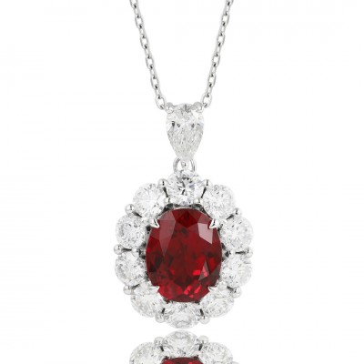 Ruif Jewelry Classic Design PT950 Platinum 3.72ct Lab Grown Ruby And 2.33ct Lab Grown Diamond Pendant Gemstone Jewelry