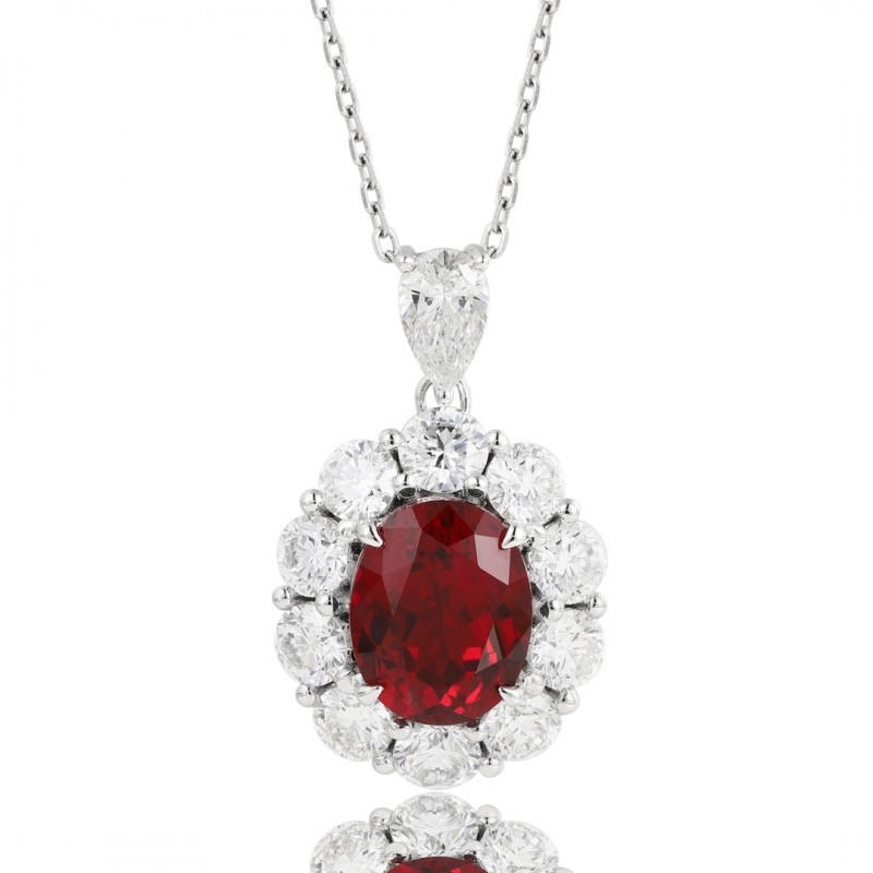 Ruif Jewelry Classic Design PT950 Platinum 3.72ct Lab Grown Ruby And 2.33ct Lab Grown Diamond Pendant Gemstone Jewelry