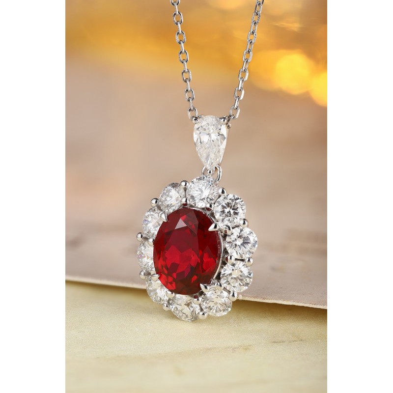 Ruif Jewelry Classic Design PT950 Platinum 3.72ct Lab Grown Ruby And 2.33ct Lab Grown Diamond Pendant Gemstone Jewelry