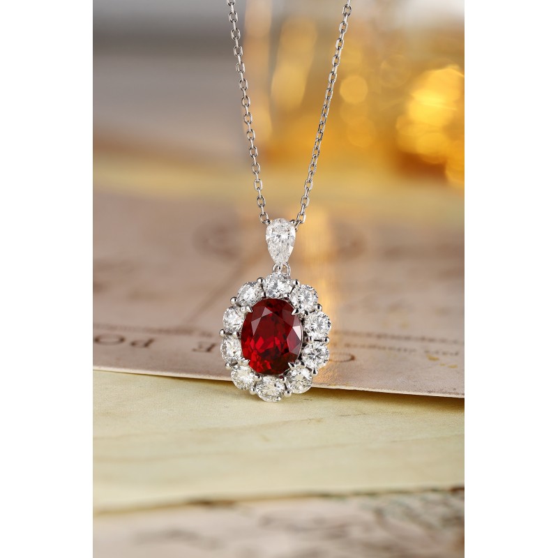 Ruif Jewelry Classic Design PT950 Platinum 3.72ct Lab Grown Ruby And 2.33ct Lab Grown Diamond Pendant Gemstone Jewelry