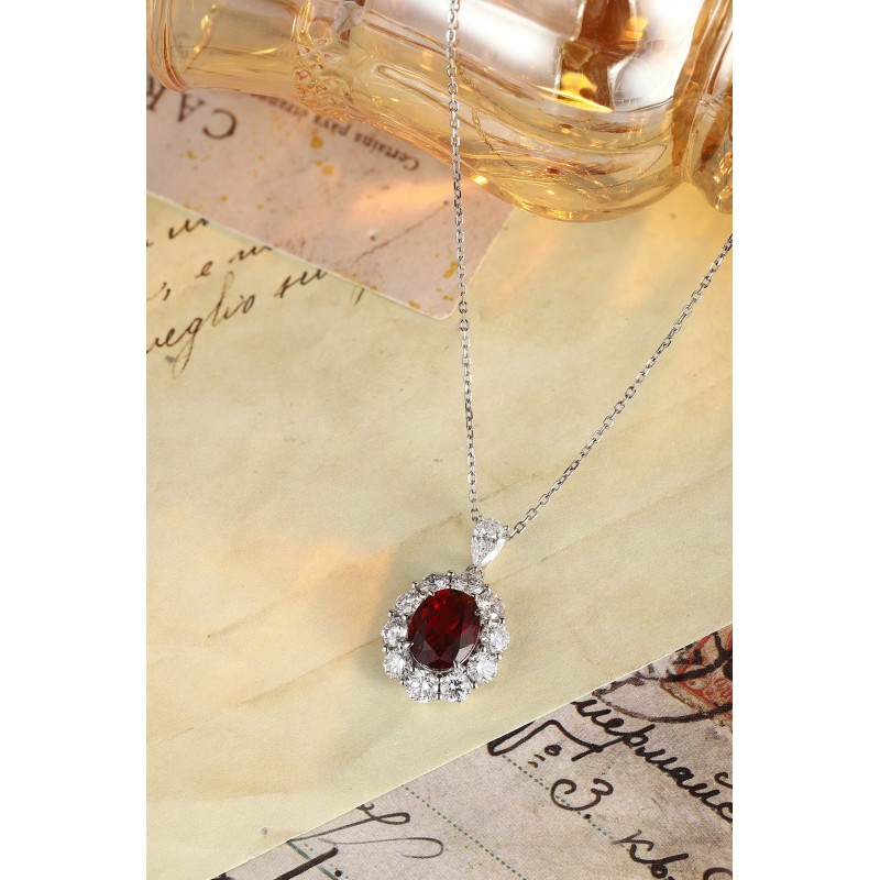 Ruif Jewelry Classic Design PT950 Platinum 3.72ct Lab Grown Ruby And 2.33ct Lab Grown Diamond Pendant Gemstone Jewelry