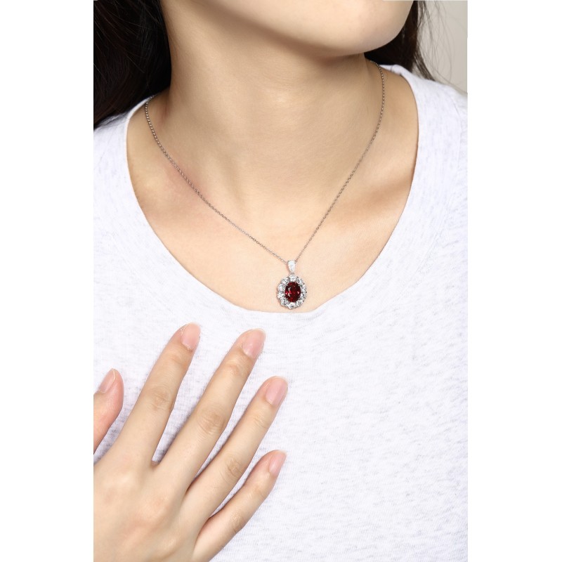 Ruif Jewelry Classic Design PT950 Platinum 3.72ct Lab Grown Ruby And 2.33ct Lab Grown Diamond Pendant Gemstone Jewelry