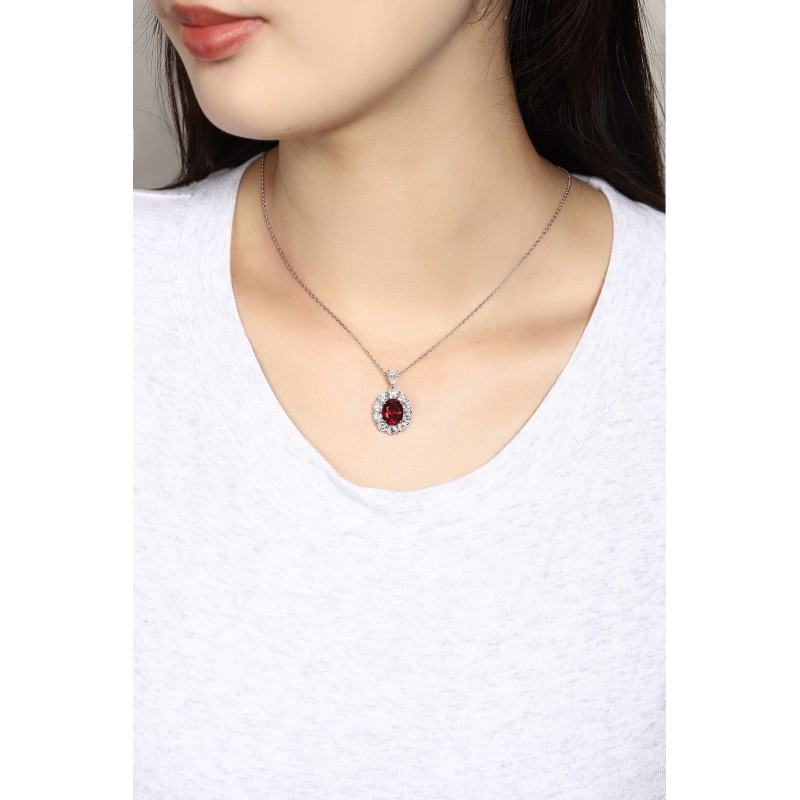 Ruif Jewelry Classic Design PT950 Platinum 3.72ct Lab Grown Ruby And 2.33ct Lab Grown Diamond Pendant Gemstone Jewelry