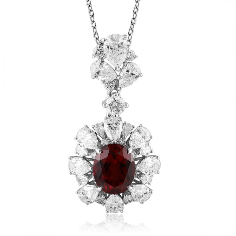 Ruif Jewelry Classic Design PT950 Platinum 3.72ct Lab Grown Ruby And 3.823ct Lab Grown Diamond Pendant Gemstone Jewelry
