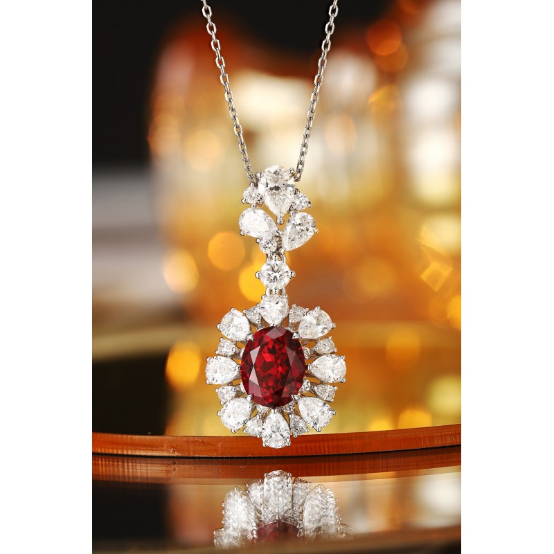 Ruif Jewelry Classic Design PT950 Platinum 3.72ct Lab Grown Ruby And 3.823ct Lab Grown Diamond Pendant Gemstone Jewelry
