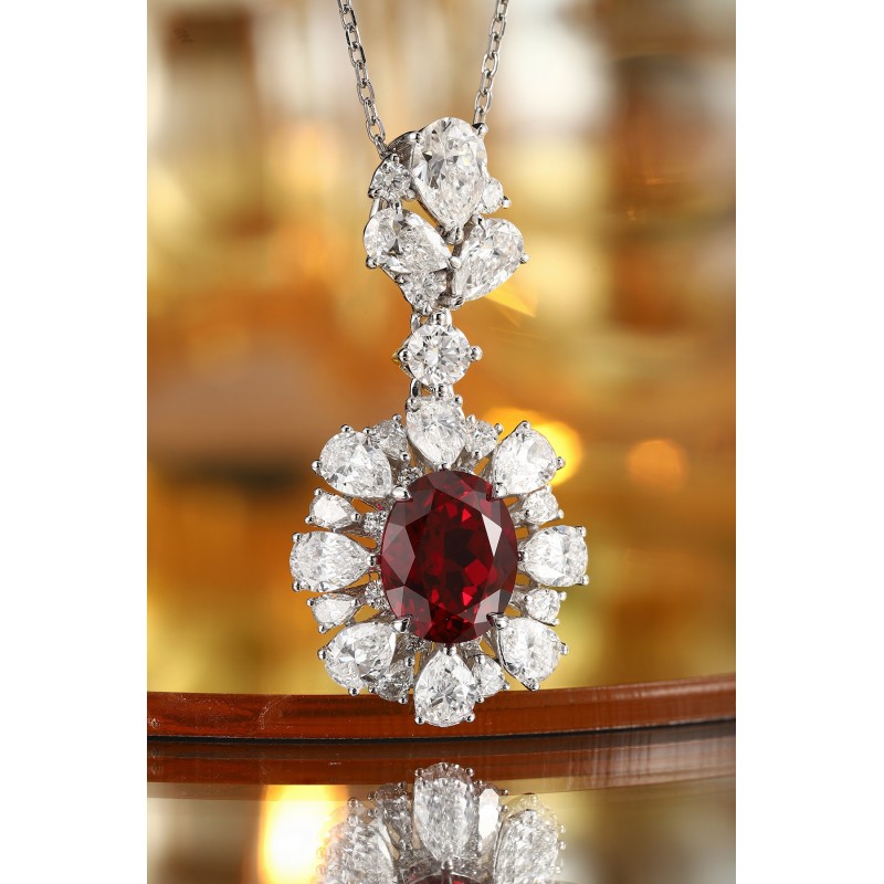 Ruif Jewelry Classic Design PT950 Platinum 3.72ct Lab Grown Ruby And 3.823ct Lab Grown Diamond Pendant Gemstone Jewelry