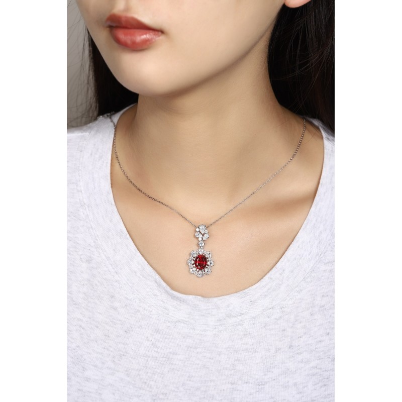 Ruif Jewelry Classic Design PT950 Platinum 3.72ct Lab Grown Ruby And 3.823ct Lab Grown Diamond Pendant Gemstone Jewelry