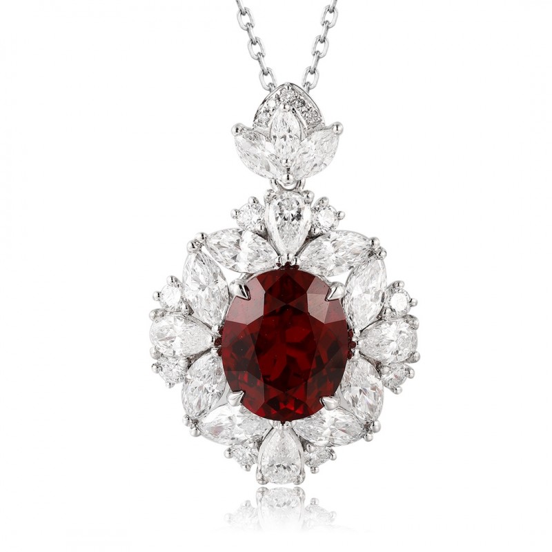 Ruif Jewelry Classic Design PT950 Platinum 5.48ct Lab Grown Ruby And 2.942ct Lab Grown Diamond Pendant Gemstone Jewelry