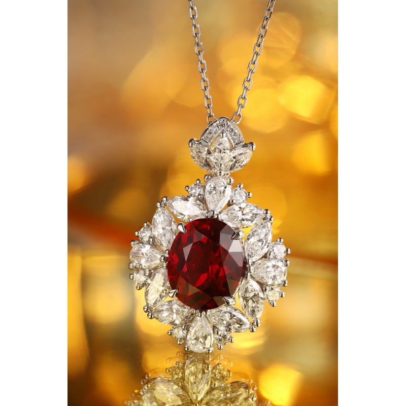 Ruif Jewelry Classic Design PT950 Platinum 5.48ct Lab Grown Ruby And 2.942ct Lab Grown Diamond Pendant Gemstone Jewelry