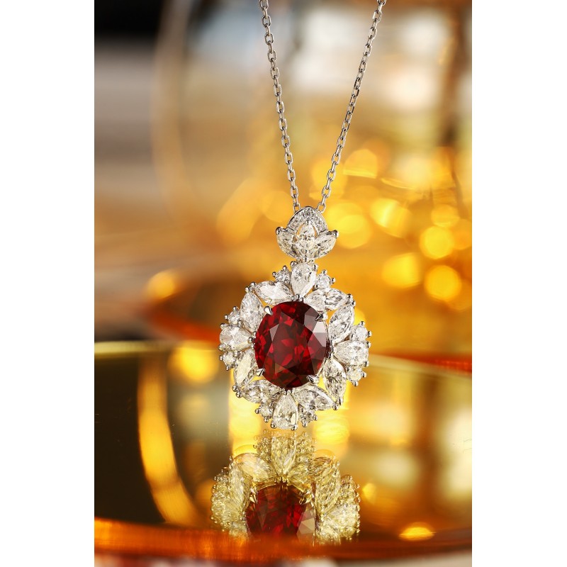 Ruif Jewelry Classic Design PT950 Platinum 5.48ct Lab Grown Ruby And 2.942ct Lab Grown Diamond Pendant Gemstone Jewelry