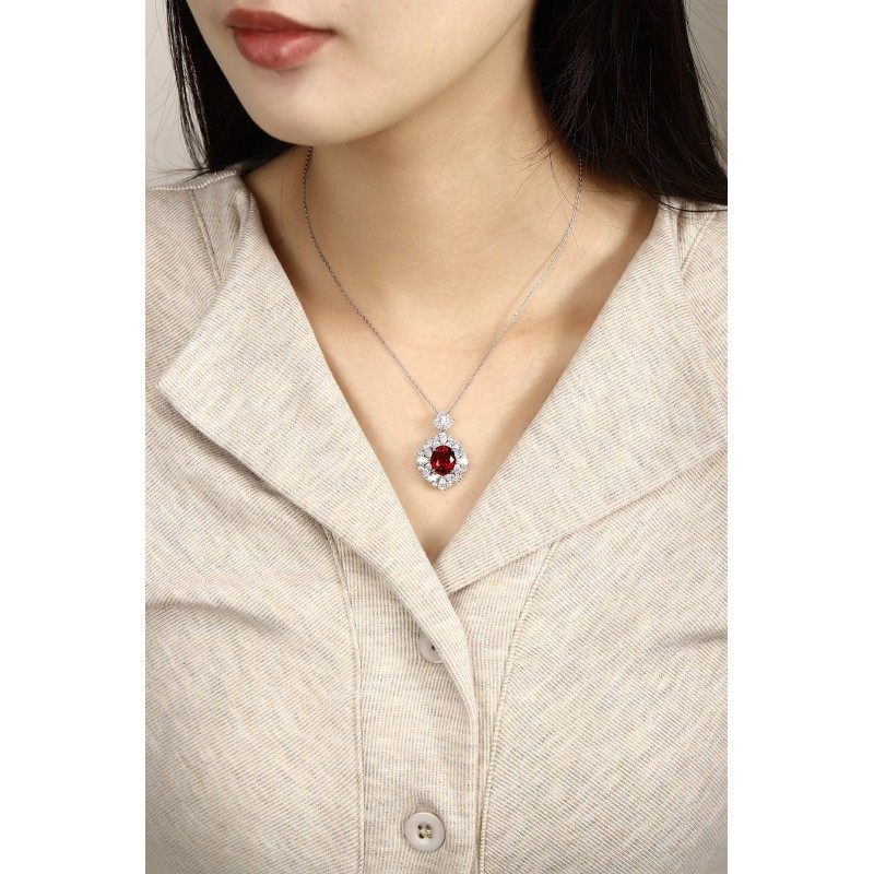 Ruif Jewelry Classic Design PT950 Platinum 5.48ct Lab Grown Ruby And 2.942ct Lab Grown Diamond Pendant Gemstone Jewelry
