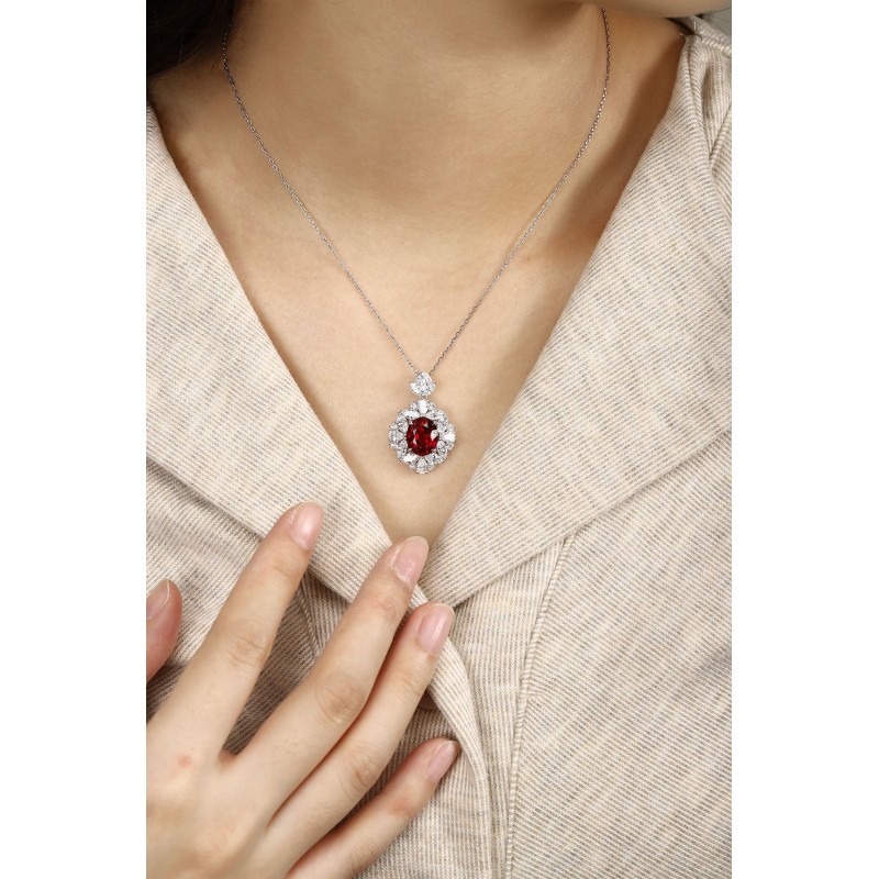 Ruif Jewelry Classic Design PT950 Platinum 5.48ct Lab Grown Ruby And 2.942ct Lab Grown Diamond Pendant Gemstone Jewelry