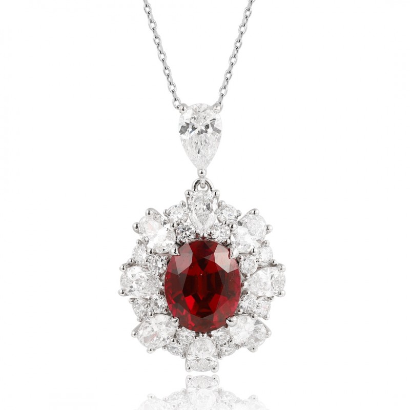 Ruif Jewelry Classic Design PT950 Platinum 5.43ct Lab Grown Ruby And 3.851ct Lab Grown Diamond Pendant Gemstone Jewelry