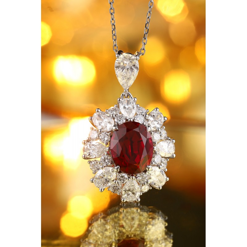 Ruif Jewelry Classic Design PT950 Platinum 5.43ct Lab Grown Ruby And 3.851ct Lab Grown Diamond Pendant Gemstone Jewelry