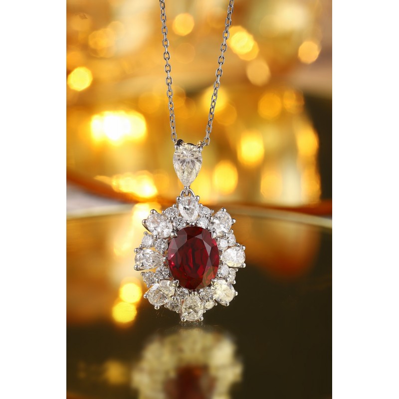 Ruif Jewelry Classic Design PT950 Platinum 5.43ct Lab Grown Ruby And 3.851ct Lab Grown Diamond Pendant Gemstone Jewelry