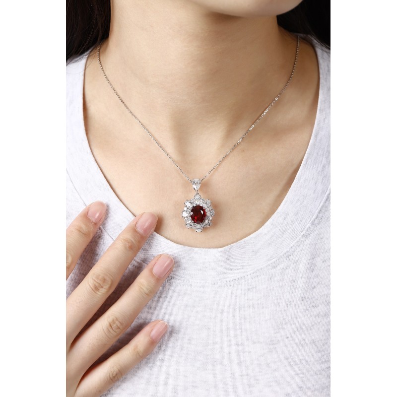 Ruif Jewelry Classic Design PT950 Platinum 5.43ct Lab Grown Ruby And 3.851ct Lab Grown Diamond Pendant Gemstone Jewelry