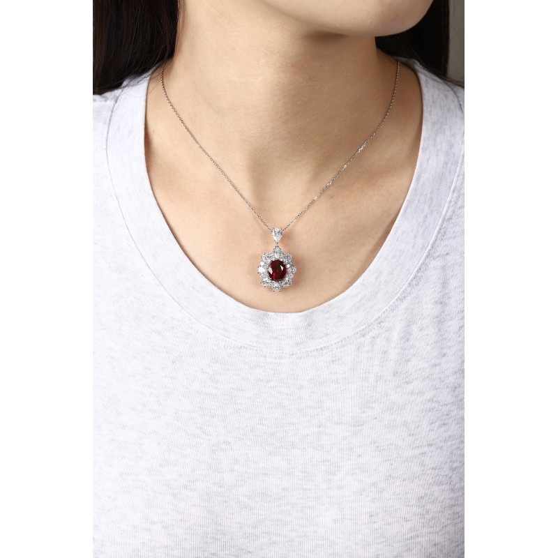 Ruif Jewelry Classic Design PT950 Platinum 5.43ct Lab Grown Ruby And 3.851ct Lab Grown Diamond Pendant Gemstone Jewelry