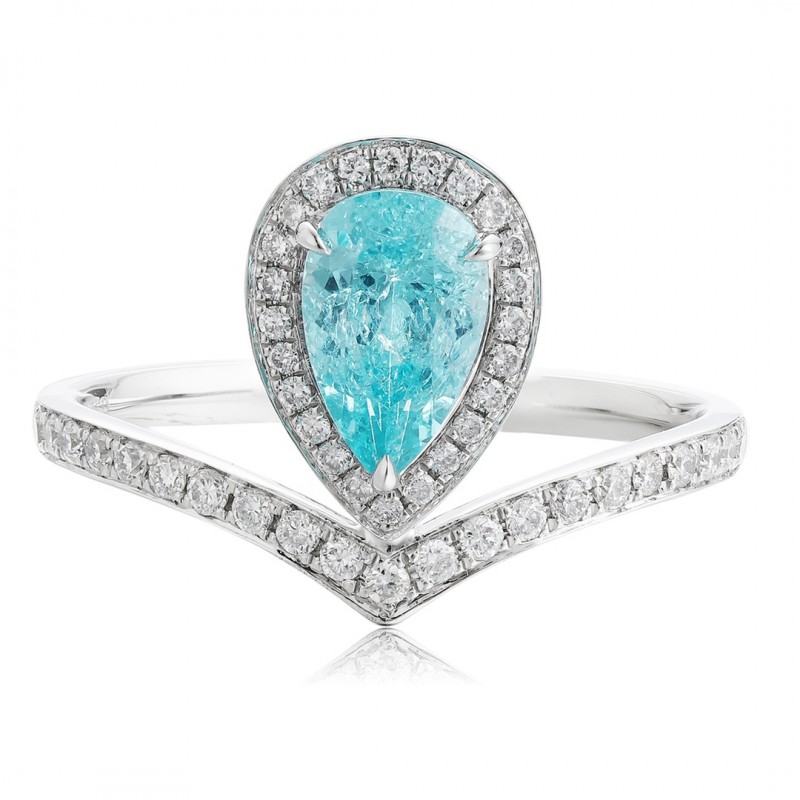 Ruif Jewelry Classic Design PT950  Platinum Ring 1.35ct Lab Grown Paraiba And 0.26ct Lab Grown Diamond Ring Wedding Bands