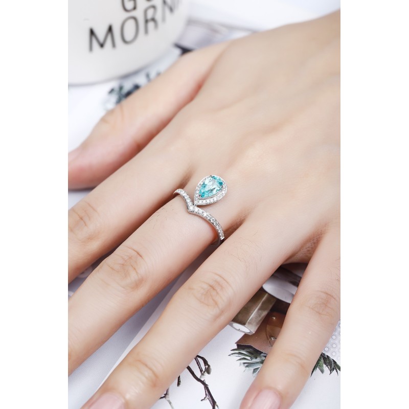 Ruif Jewelry Classic Design PT950  Platinum Ring 1.35ct Lab Grown Paraiba And 0.26ct Lab Grown Diamond Ring Wedding Bands
