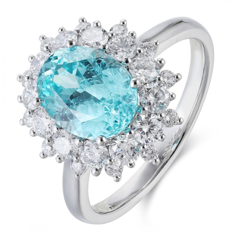 Ruif Jewelry Classic Design PT950  Platinum Ring 3.22ct Lab Grown Paraiba And 0.96ct Lab Grown Diamond Ring Wedding Bands