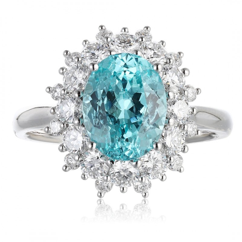 Ruif Jewelry Classic Design PT950  Platinum Ring 3.22ct Lab Grown Paraiba And 0.96ct Lab Grown Diamond Ring Wedding Bands