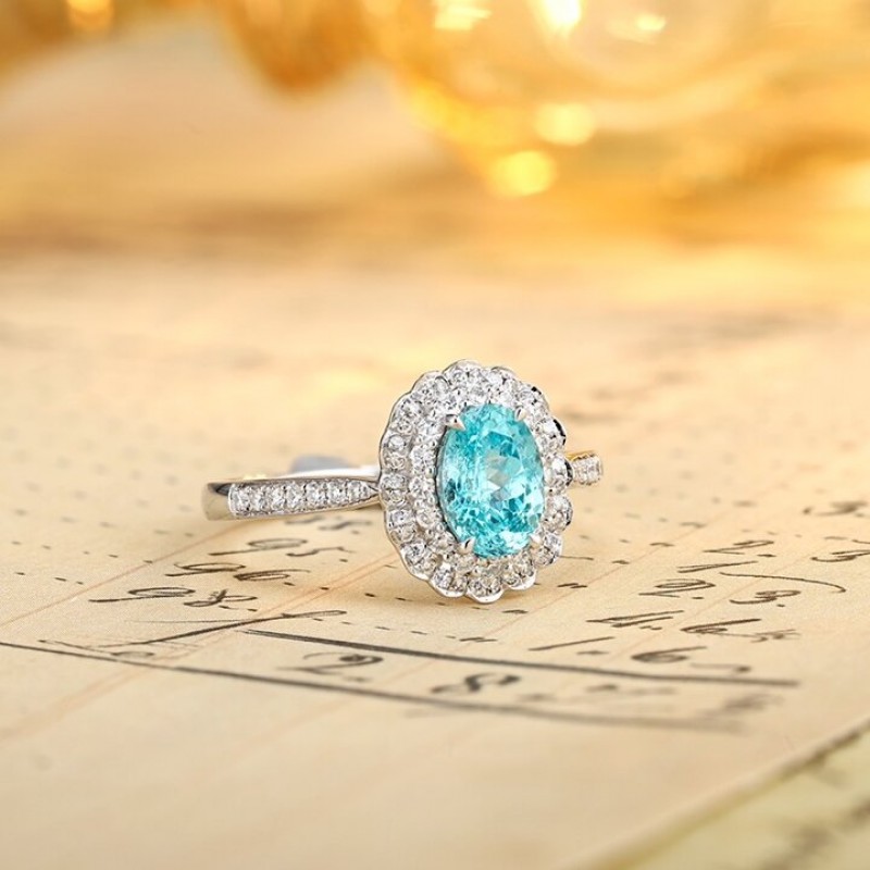Ruif Jewelry Classic Design PT950 Platinum Ring 1.29ct Lab Grown Paraiba And 0.304ct Lab Grown Diamond Ring Wedding Bands Ruif Jewelry Classic Design PT950 Platinum Ring 1.29ct Lab Grown Paraiba And 0.304ct Lab Grown Diamond Ring Wedding Bands