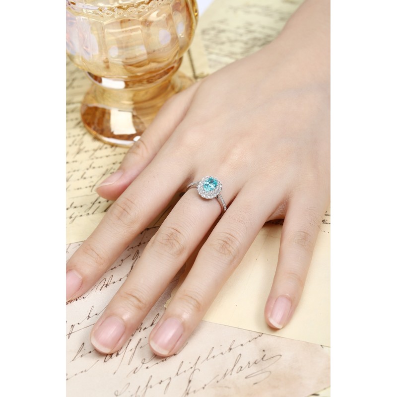 Ruif Jewelry Classic Design PT950 Platinum Ring 1.29ct Lab Grown Paraiba And 0.304ct Lab Grown Diamond Ring Wedding Bands Ruif Jewelry Classic Design PT950 Platinum Ring 1.29ct Lab Grown Paraiba And 0.304ct Lab Grown Diamond Ring Wedding Bands