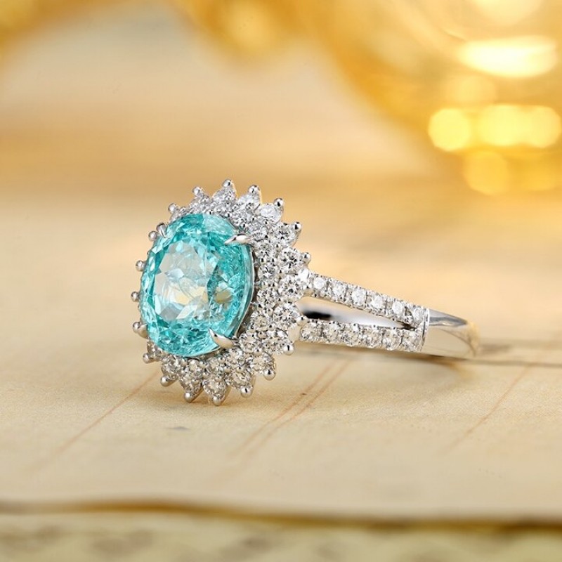 Ruif Jewelry Classic Design PT950 Platinum Ring 2.92ct Lab Grown Paraiba And 0.62ct Lab Grown Diamond Ring Wedding Bands Ruif Jewelry Classic Design PT950 Platinum Ring 2.92ct Lab Grown Paraiba And 0.62ct Lab Grown Diamond Ring Wedding Bands