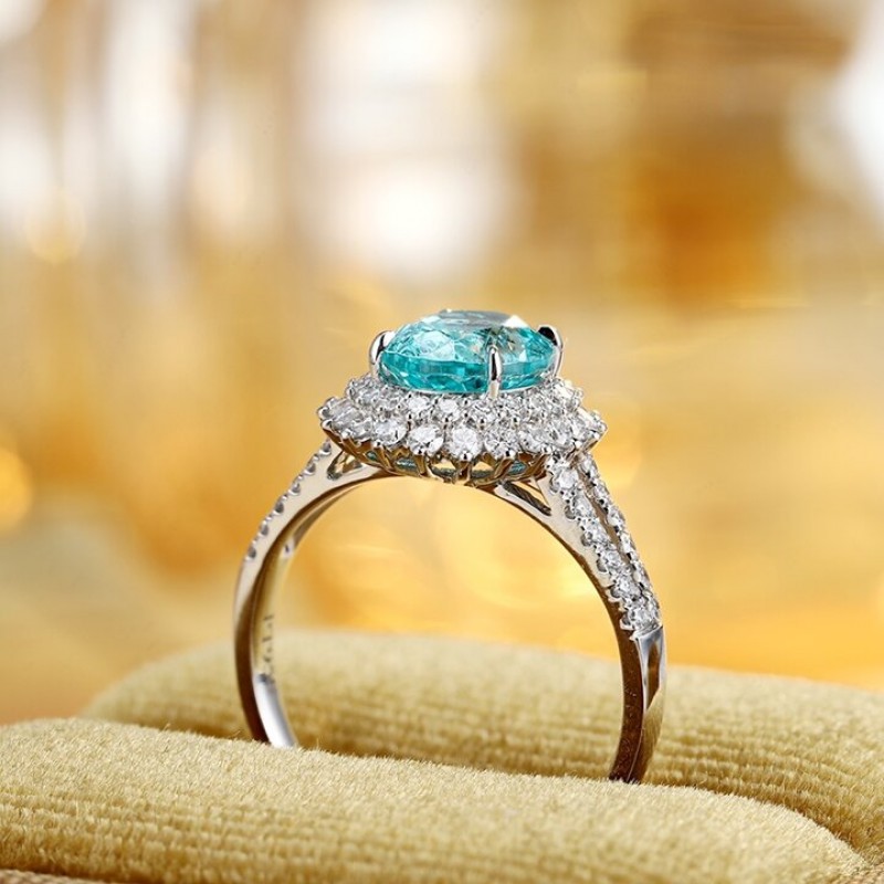 Ruif Jewelry Classic Design PT950 Platinum Ring 2.92ct Lab Grown Paraiba And 0.62ct Lab Grown Diamond Ring Wedding Bands Ruif Jewelry Classic Design PT950 Platinum Ring 2.92ct Lab Grown Paraiba And 0.62ct Lab Grown Diamond Ring Wedding Bands