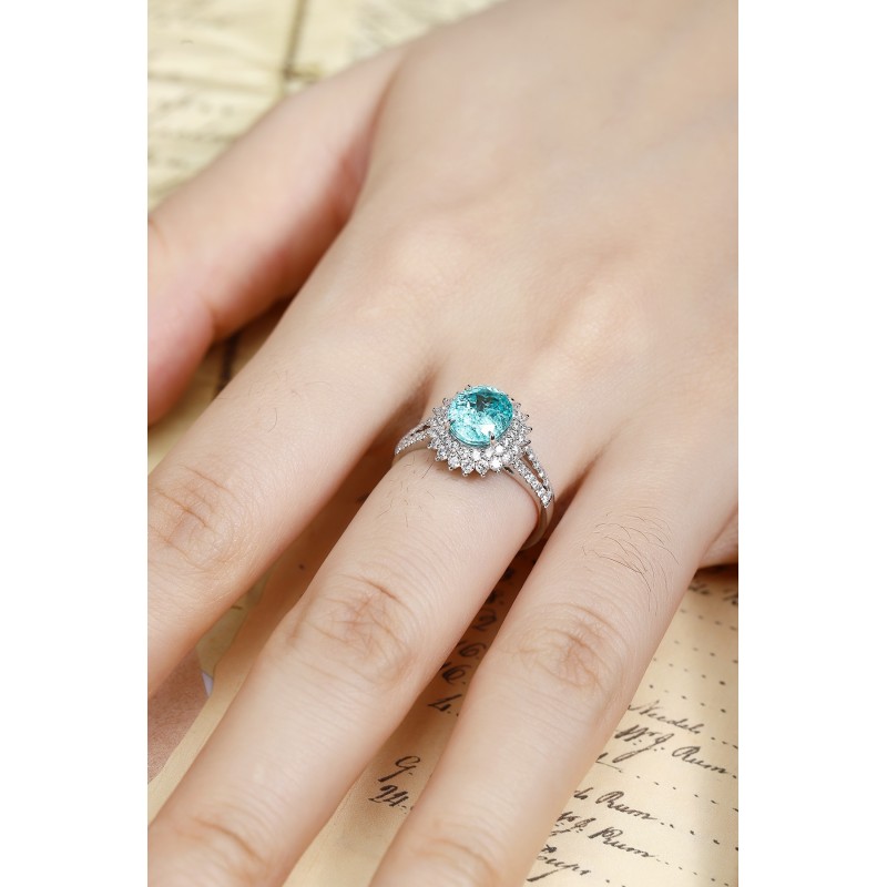 Ruif Jewelry Classic Design PT950 Platinum Ring 2.92ct Lab Grown Paraiba And 0.62ct Lab Grown Diamond Ring Wedding Bands Ruif Jewelry Classic Design PT950 Platinum Ring 2.92ct Lab Grown Paraiba And 0.62ct Lab Grown Diamond Ring Wedding Bands