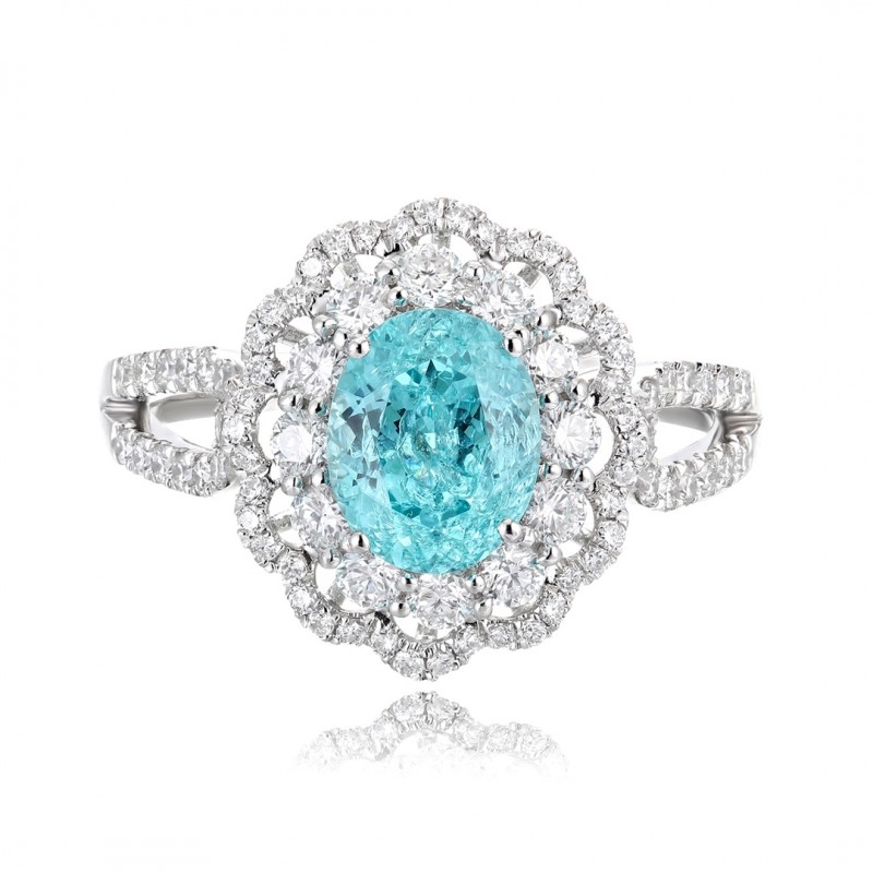 Ruif Jewelry Classic Design PT950 Platinum Ring 2.25ct Lab Grown Paraiba And 0.664ct Lab Grown Diamond Ring Wedding Bands Ruif Jewelry Classic Design PT950 Platinum Ring 2.25ct Lab Grown Paraiba And 0.664ct Lab Grown Diamond Ring Wedding Bands