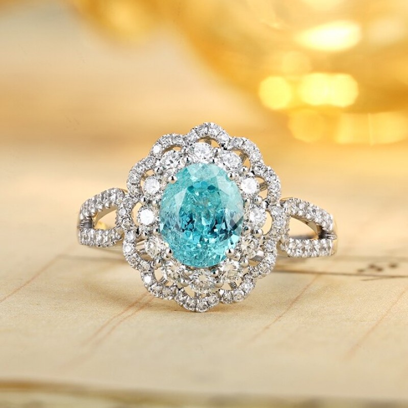 Ruif Jewelry Classic Design PT950 Platinum Ring 2.25ct Lab Grown Paraiba And 0.664ct Lab Grown Diamond Ring Wedding Bands Ruif Jewelry Classic Design PT950 Platinum Ring 2.25ct Lab Grown Paraiba And 0.664ct Lab Grown Diamond Ring Wedding Bands