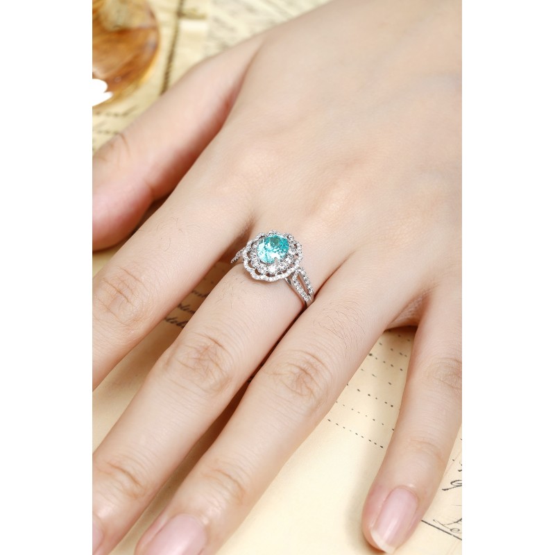 Ruif Jewelry Classic Design PT950 Platinum Ring 2.25ct Lab Grown Paraiba And 0.664ct Lab Grown Diamond Ring Wedding Bands Ruif Jewelry Classic Design PT950 Platinum Ring 2.25ct Lab Grown Paraiba And 0.664ct Lab Grown Diamond Ring Wedding Bands