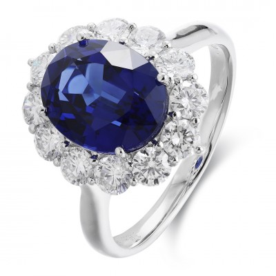 Ruif Jewelry Classic Design PT950 Platinum 3.69ct Lab Grown Sapphire And 1.097ct Lab Grown Diamond Ring Wedding Bands