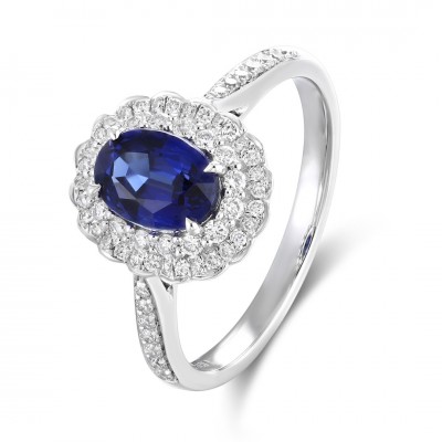 Ruif Jewelry Classic Design PT950 Platinum 1.08ct Lab Grown Sapphire And 0.304ct Lab Grown Diamond Ring Wedding Bands