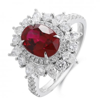 Ruif Jewelry Classic Design PT950 Platinum 1.76ct Lab Grown Ruby And 0.915ct Lab Grown Diamond Ring Wedding Bands