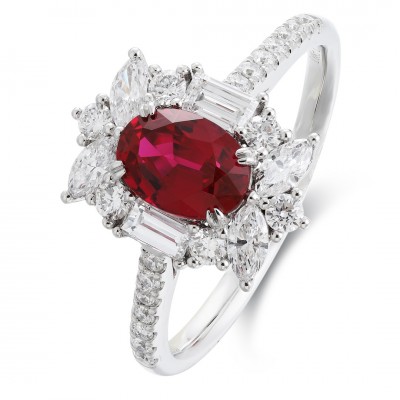 Ruif Jewelry Classic Design PT950 Platinum 1.08ct Lab Grown Ruby And 0.715ct Lab Grown Diamond Ring Wedding Bands