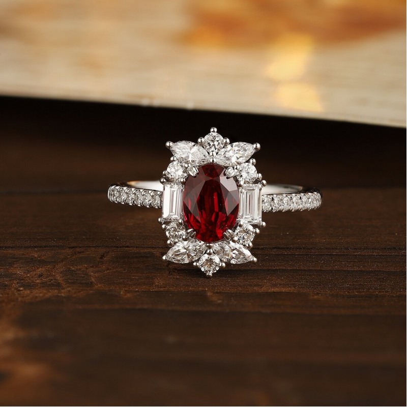 Ruif Jewelry Classic Design PT950 Platinum 1.08ct Lab Grown Ruby And 0.715ct Lab Grown Diamond Ring Wedding Bands Ruif Jewelry Classic Design PT950 Platinum 1.08ct Lab Grown Ruby And 0.715ct Lab Grown Diamond Ring Wedding Bands