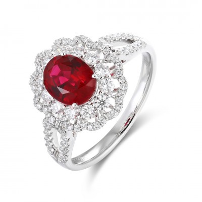 Ruif Jewelry Classic Design PT950 Platinum 1.61ct Lab Grown Ruby And 0.67ct Lab Grown Diamond Ring Wedding Bands