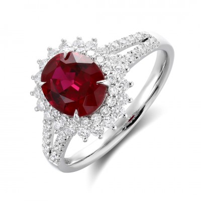 Ruif Jewelry Classic Design PT950 Platinum 2.17ct Lab Grown Ruby And 0.615ct Lab Grown Diamond Ring Wedding Bands