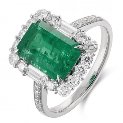 Ruif Jewelry Classic Design PT950 Platinum Ring 2.63ct Lab Grown Emerald and 0.89ct Lab Grown Diamond Ring Gemstone Jewelry