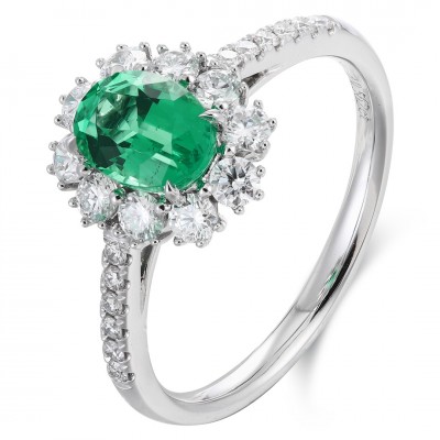 Ruif Jewelry Classic Design PT950 Platinum Ring 0.87ct Lab Grown Emerald and 0.5625ct Lab Grown Diamond Ring Gemstone Jewelry