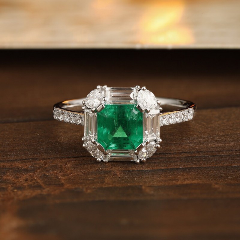 Ruif Jewelry Classic Design PT950 Platinum Ring 1.04ct Lab Grown Emerald and 0.75ct Lab Grown Diamond Ring Gemstone Jewelry Ruif Jewelry Classic Design PT950 Platinum Ring 1.04ct Lab Grown Emerald and 0.75ct Lab Grown Diamond Ring Gemstone Jewelry