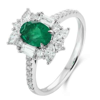 Ruif Jewelry Classic Design PT950 Platinum Ring 0.73ct Lab Grown Emerald and 0.69ct Lab Grown Diamond Ring Gemstone Jewelry