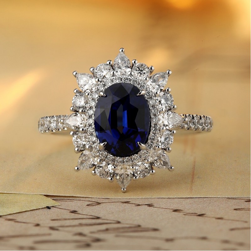 Ruif Jewelry Classic Design PT950 Platinum 1.77ct Lab Grown Sapphire And 0.8875ct Lab Grown Diamond Ring Wedding Bands