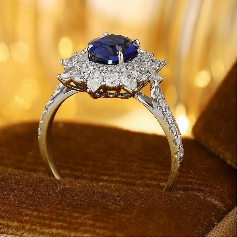 Ruif Jewelry Classic Design PT950 Platinum 1.77ct Lab Grown Sapphire And 0.8875ct Lab Grown Diamond Ring Wedding Bands