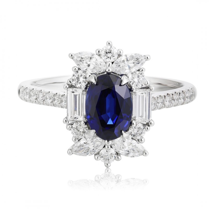 Ruif Jewelry Classic Design PT950 Platinum 0.73ct Lab Grown Sapphire And 0.69ct Lab Grown Diamond Ring Wedding Bands