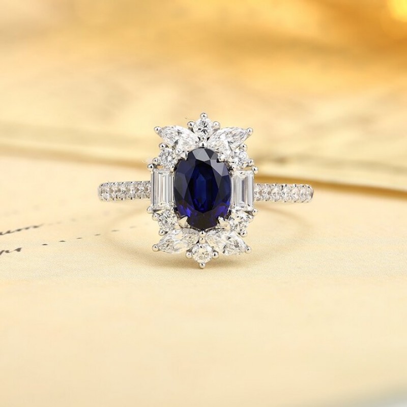 Ruif Jewelry Classic Design PT950 Platinum 0.73ct Lab Grown Sapphire And 0.69ct Lab Grown Diamond Ring Wedding Bands
